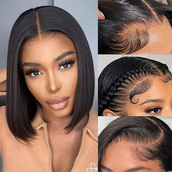 Bob Wig Human Hair 12 Inch 13x4 Frontal Lace Wig Straight Bob Lace Front Wigs Human Hair Pre Plucked With Baby Hair Glueless 180% Density Short Bob Wigs For Women